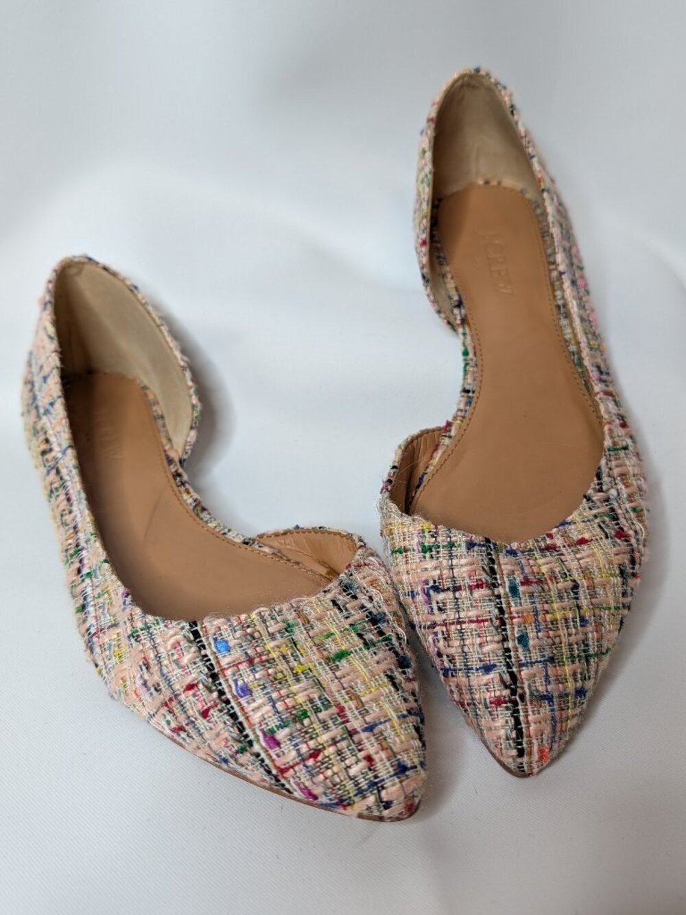 J. Crew Multicolor Tweed Pointed-Toe D'Orsay Flats - Size 8
